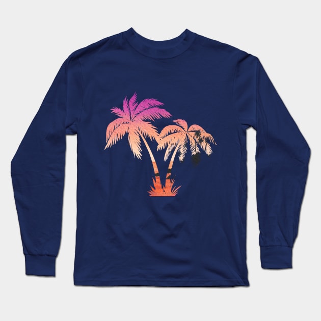 Palm trees silhouette and sunset double exposure Long Sleeve T-Shirt by Starlight Tales